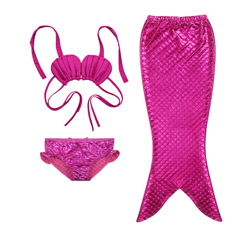 

3Pcs 3-12Y Girls Children Mermaid Tail Swimming Dress Split Swimsuit Costume Swimmable Bikini Bathing Suit, White;black