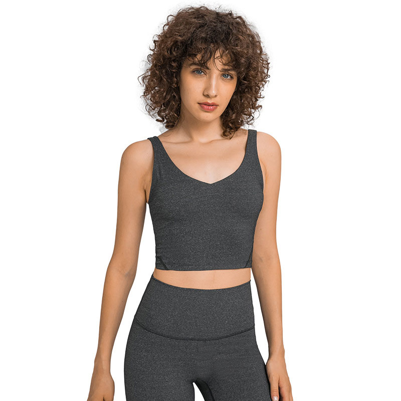 

L2054 Women Underwears Tank Top Classic Sports Bra Gym Clothes Shockproof Running High-strength Fitness Workout U Back Sexy Vest with Removable Cups, Black