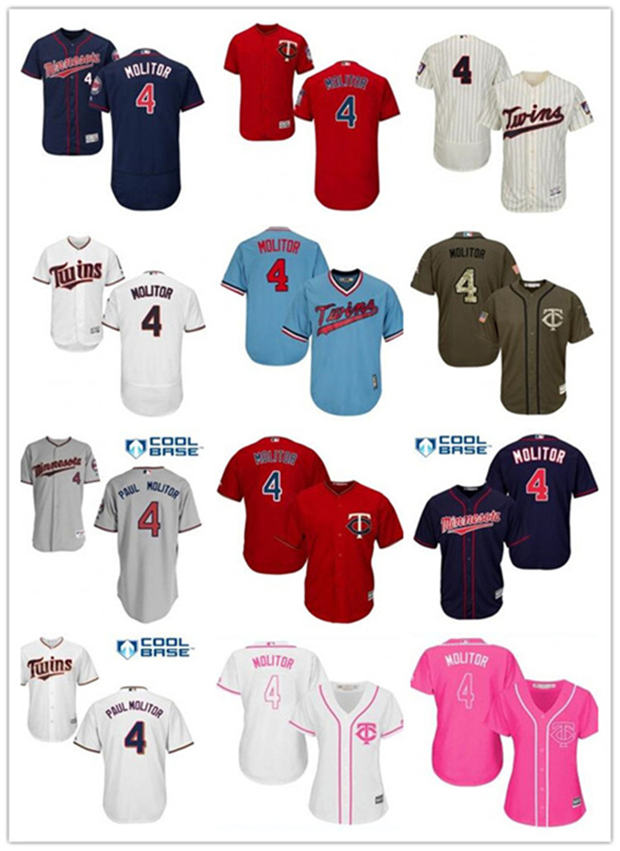 

Minnesota men women youth Twin yelley jersey 4 Paul Molitor baseball wear red white size s, Black