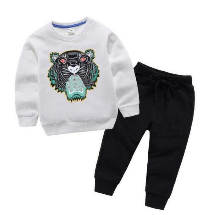 

2021 Clothing set designer baby clothes boys girl sweatshirt two-piece fashion cartoon pullover sweater trousers spring and autumn 2-8 years, Pink+black