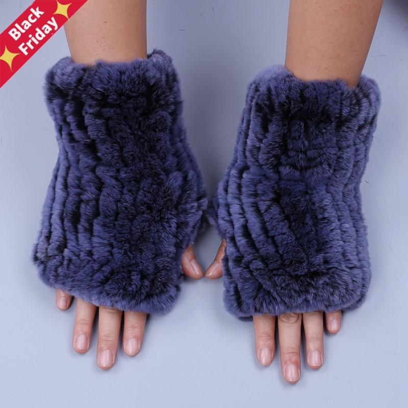 

Five Fingers Gloves 2021 Fashion Real Rex Fur Women' Winter Genuine Mittens Girl Fingerless Wrist Warmer Elastic Fluffy, Blue;gray