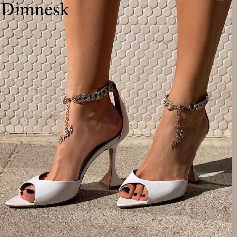 

Dress Shoes Runway Cup High Heel Pumps Pointed Peep Toe Shiny Leather Woman Sandals Ankle Chain Buckle Sexy Party For Ladies, Black