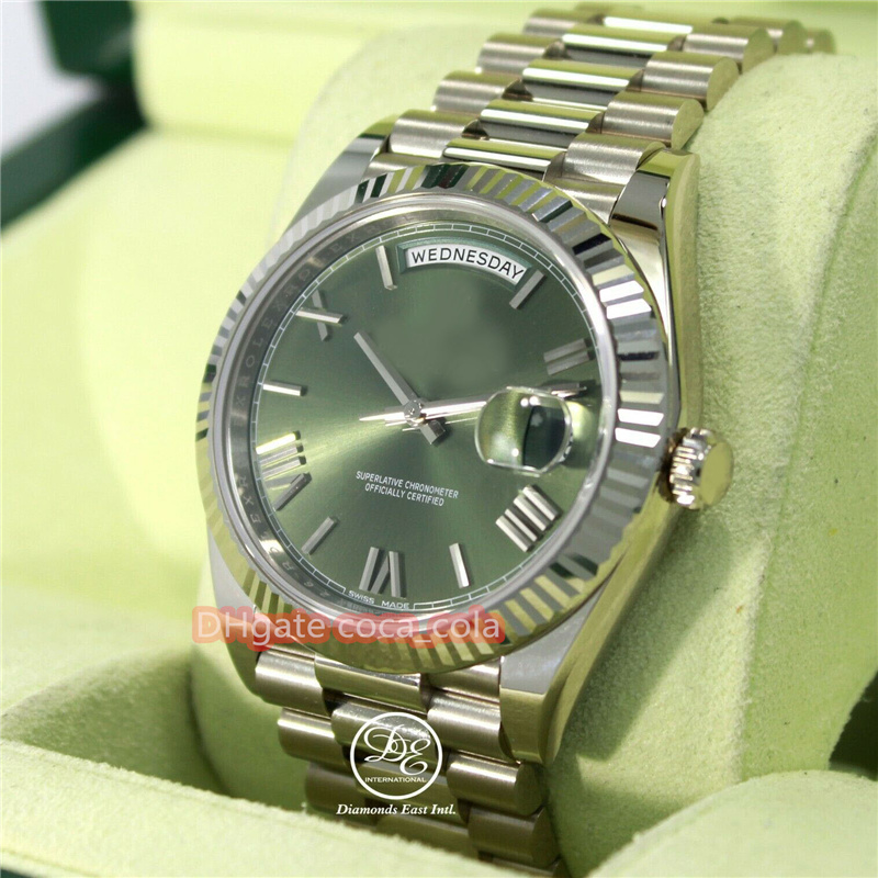 

Luxury 8 style waterproof WATCH Automatic movement High Quality 40mm Day-Date 18K White Gold Green Roman Dial Box Papers Men's BF Wristwatches