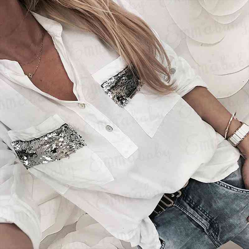 

Women White Blouse Long Sleeve Button-down Low Cut Blouse White Casual Shirt Tops Fashion Clothes