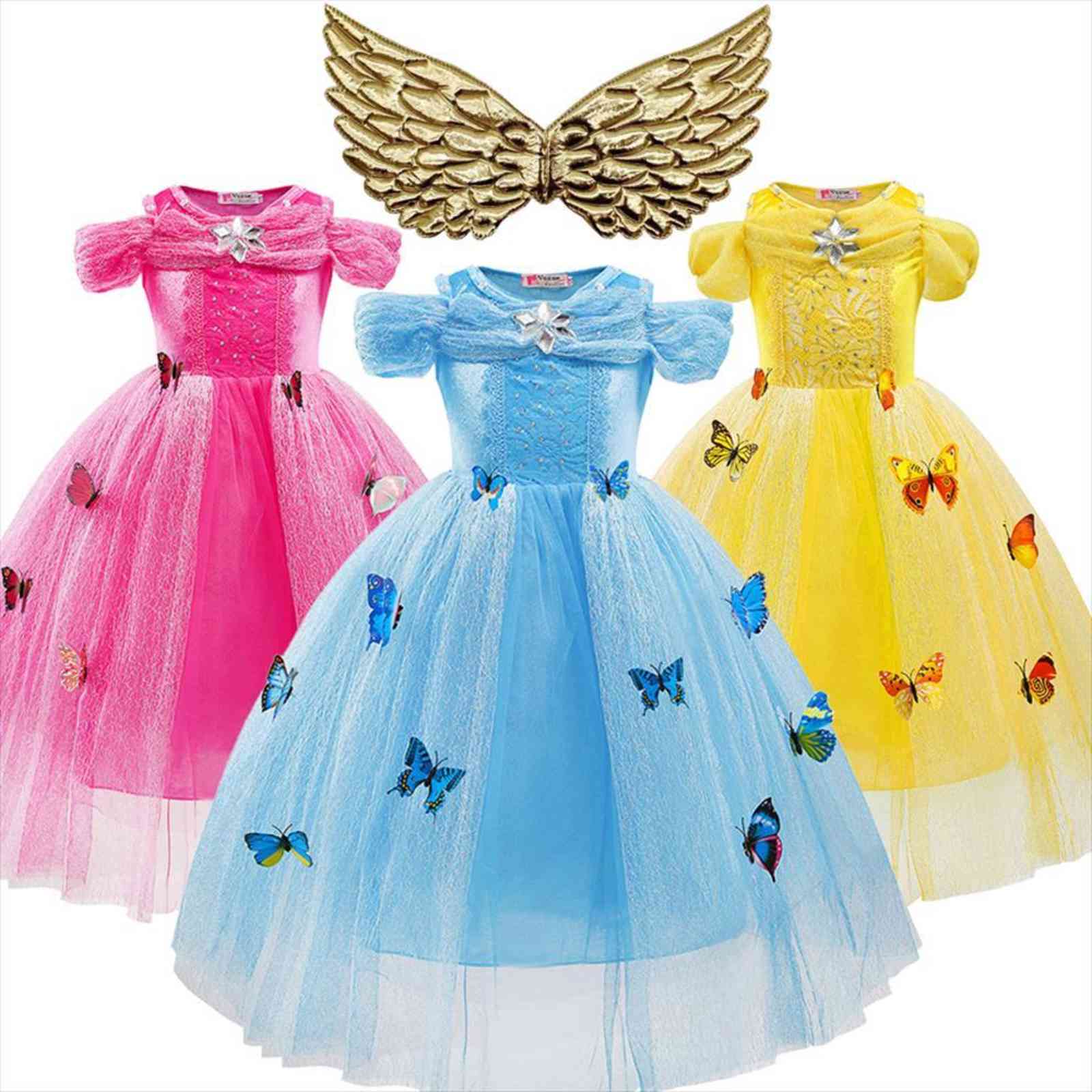 

Girls Cinderella Up Costume Girl Dress Baby Cosplay Butterfly Kids Birthday Party Christmas 3 10 Years, Red;yellow