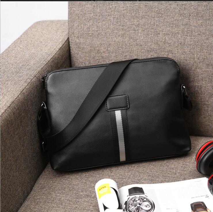 

Factory wholesale men bag outdoor waterproof wear-resistant leather shoulder bags simple Joker striped business handbags street trend contrast fashion handbag, Black1