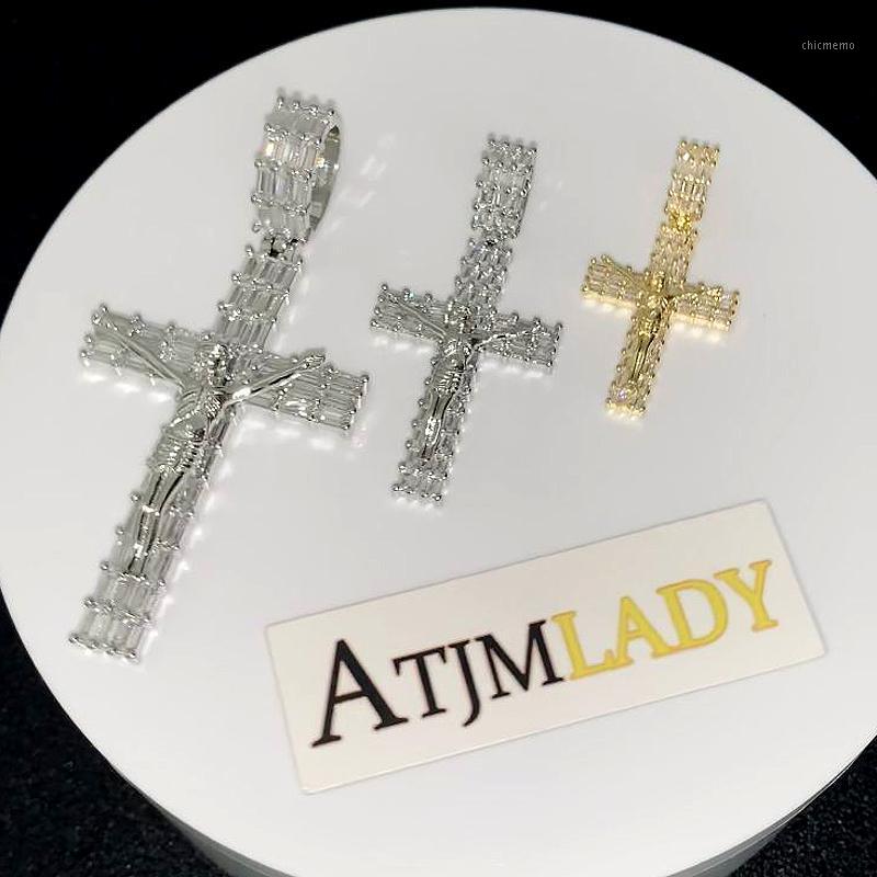 

Chains Fashion Design Baguette CZ Cross Pendant Necklaces For Men Women Iced Out Bling Hip Hop Jesus Rope Chain Jewelry