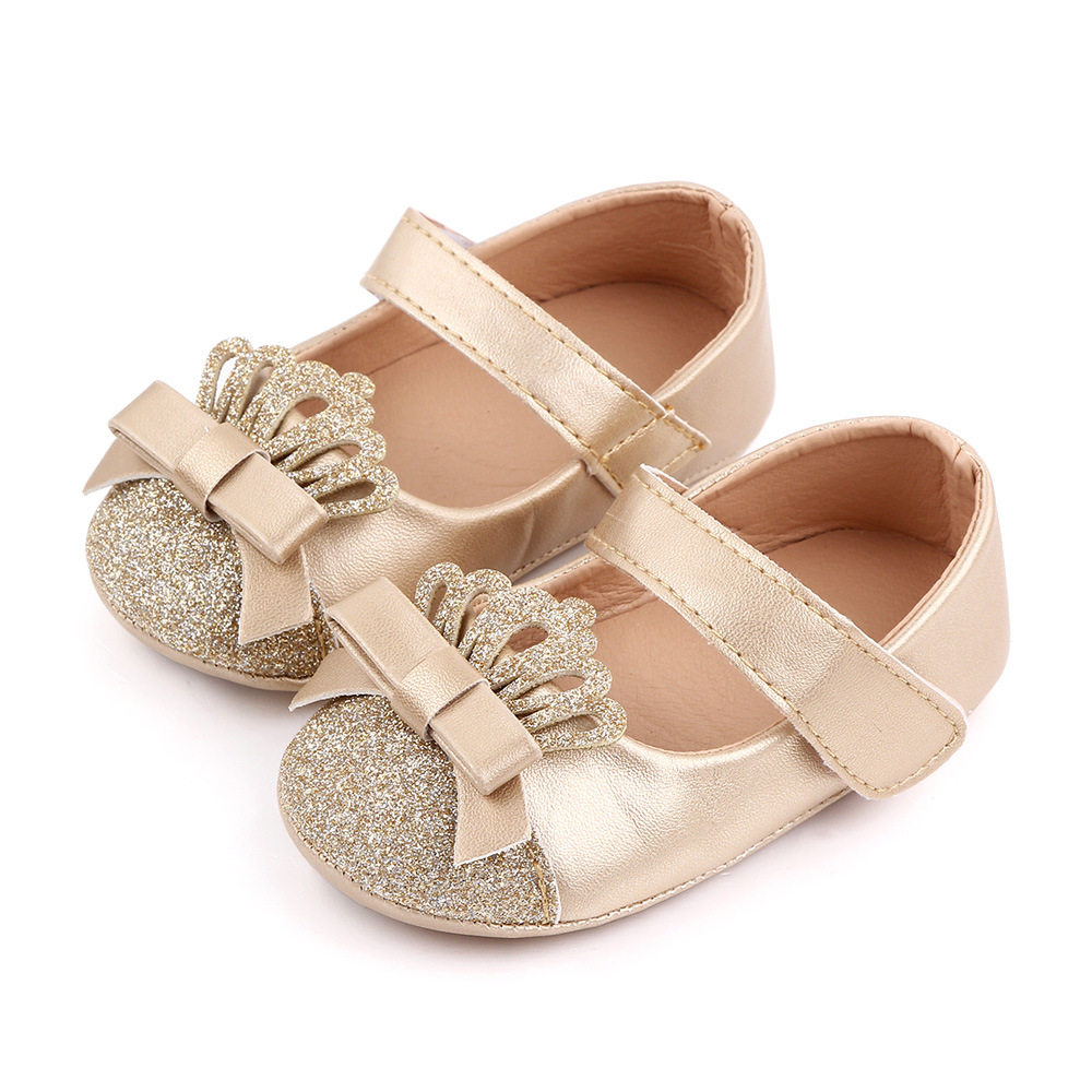 

2021 Spring Baby Shoes PU Crown Newborn Boys Girls Shoes First Walkers Princess Bowknot Baby Prewalker, Gold