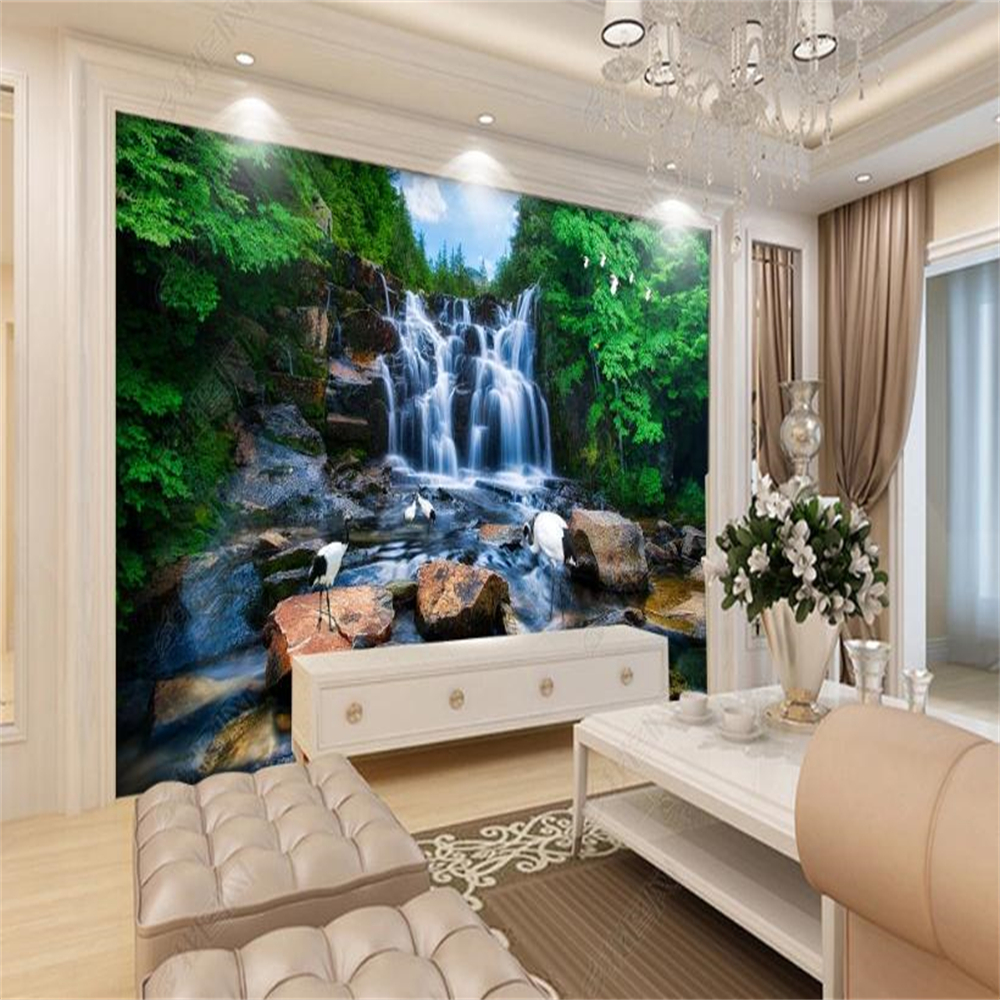 

3d murals wallpaper for living room Mountain waterfall wallpapers 3D mural landscape background wall, Green