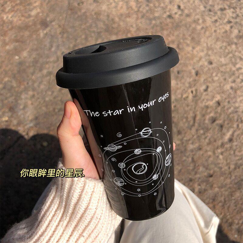 

Mugs Double Insulated Straw Original Style Girl High Beauty Ceramic Belt Cover Coffee Cup Handy