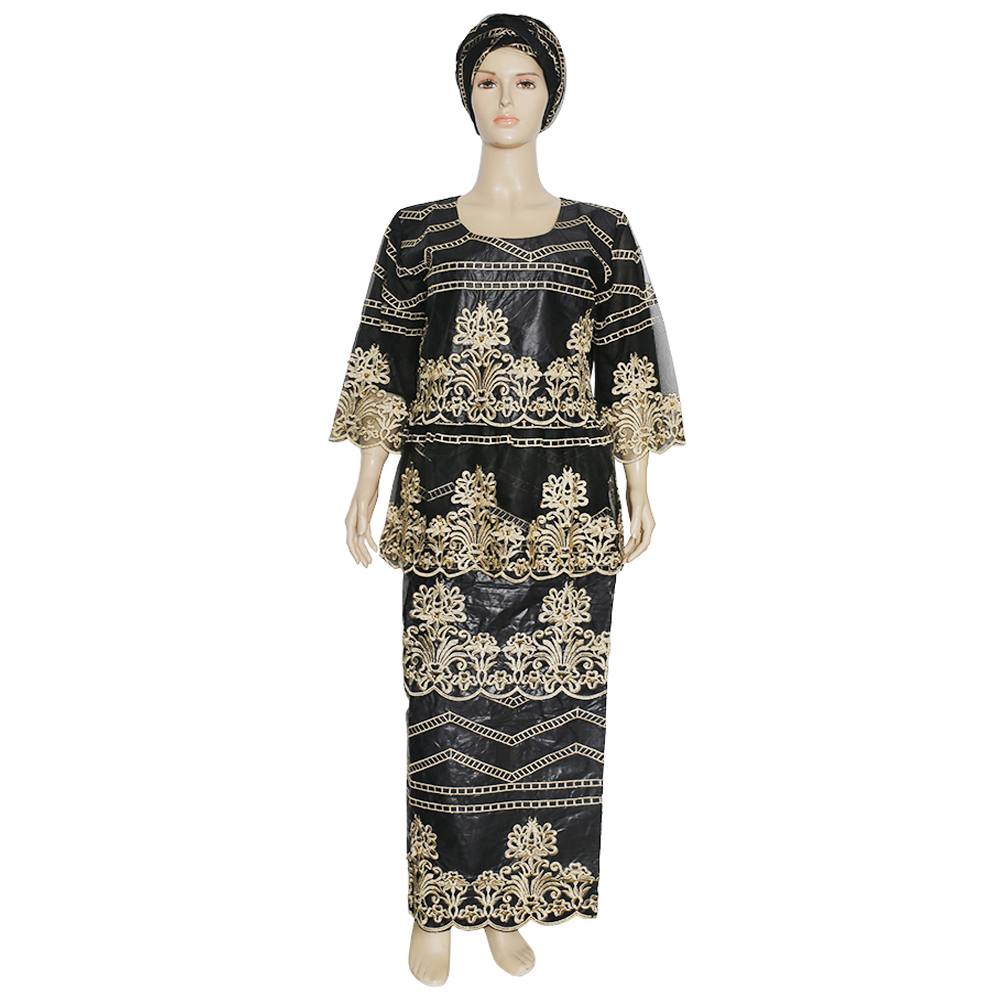 

2021bazin riche getzner 2021 new african clothes women dashiki embroidery skirt headscarf set traditional suit ankara robes, Red