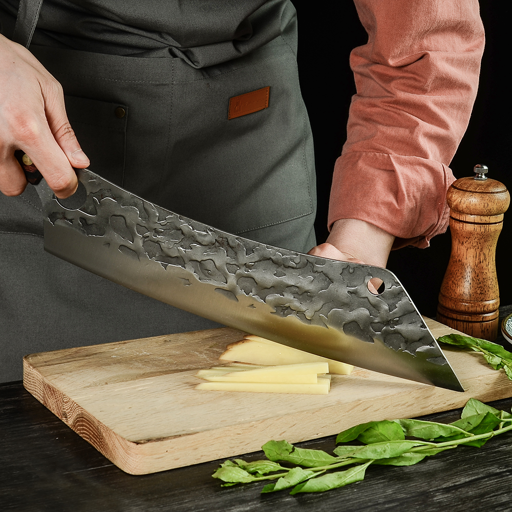 

Sowo Kitchen Knife High Carbon Stee 12.5 Inch ong Chef Knife Forged Vegetabe Cooking Ceaver Cutting Sicer Meat Knife Too