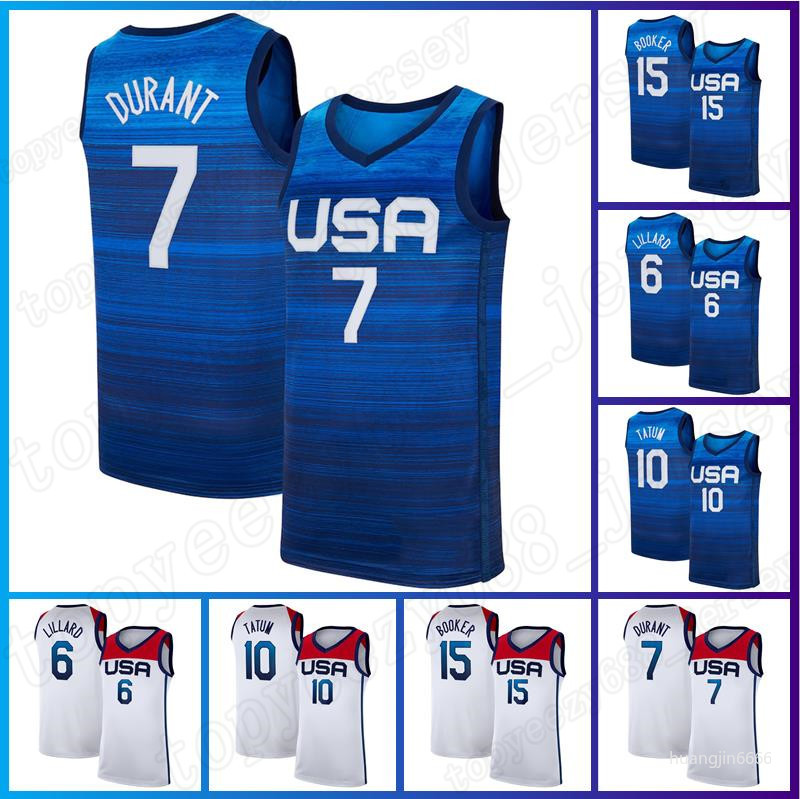 

Kevin 7 Durant Basketball Devin 15 Booker Jersey 23 Michael 6 Damian Lillard Jersey 10 Jayson Tatum 2020 Mens National Team USA Summer Olymp, Black;red