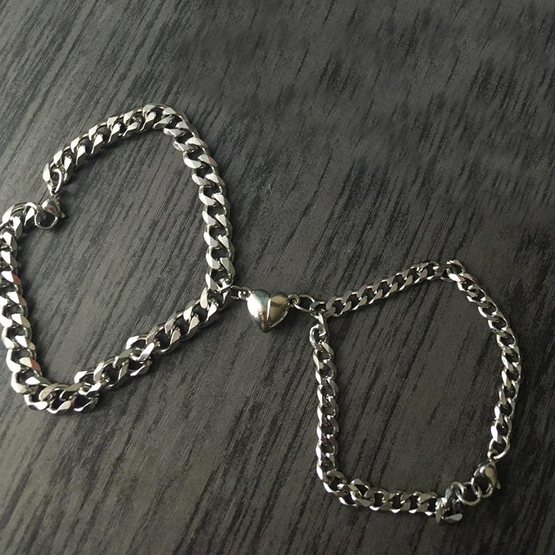 

Link, Chain 2pcs Women Men Heart Magnet Attract Couple Bracelet Love Charm Jewelry Stainless Steel Cuba Lover Gifts