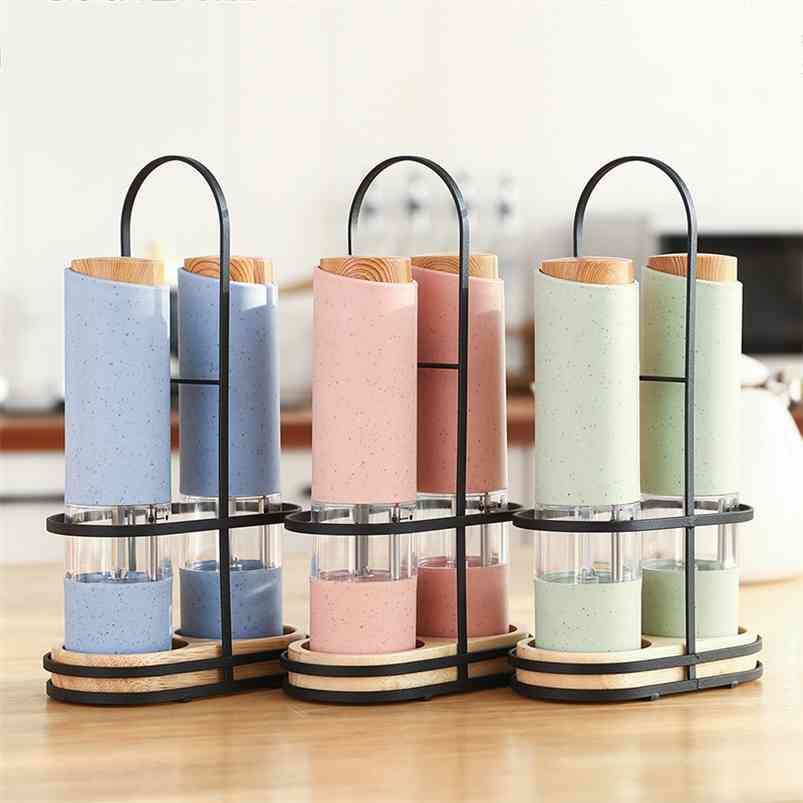

Electric Salt and Pepper Grinder LED Light Automatic Spice Herb Adjustable Wheat Straw Mill with Holder Kitchen Tools 210715