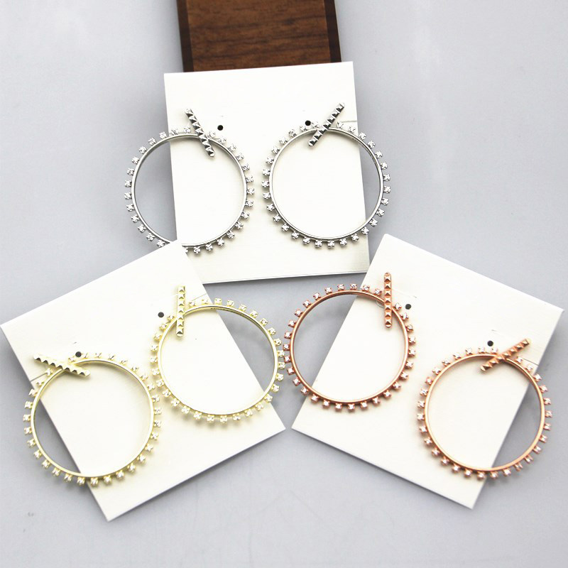 

Round Crystal Ear Studs Big Circle Earrings in 14k Gold Plated Over Brass