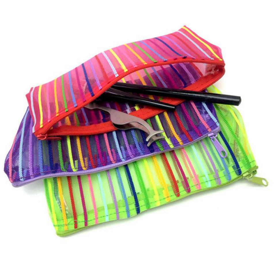 

Transparent Striped Cosmetic Bag Multicolor Colorful Make Up Toiletry Kit Women Trend Travel Makeup, Random colors