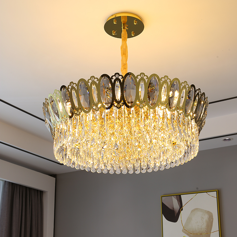 

Modern Crown LED Round Crystal Gold Chandelier Luxury Lighting Pendant Lamp For Villas Living Room Dining Room Restaurant Hotel Apartment Light