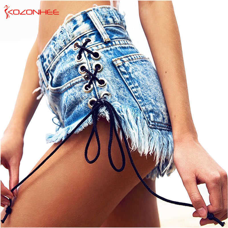 

Vintage Snowflake Inelastic Women Denim Shorts With high Waist Straps Tassel Female Summer Shorts For Women's jeans 210611, Sky blue
