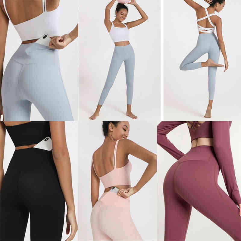 

Newest lu sports yoga outfits pants leggings women's high waist buttocks breathable nude align fitness pant quick-drying clothes vfu with, White;red