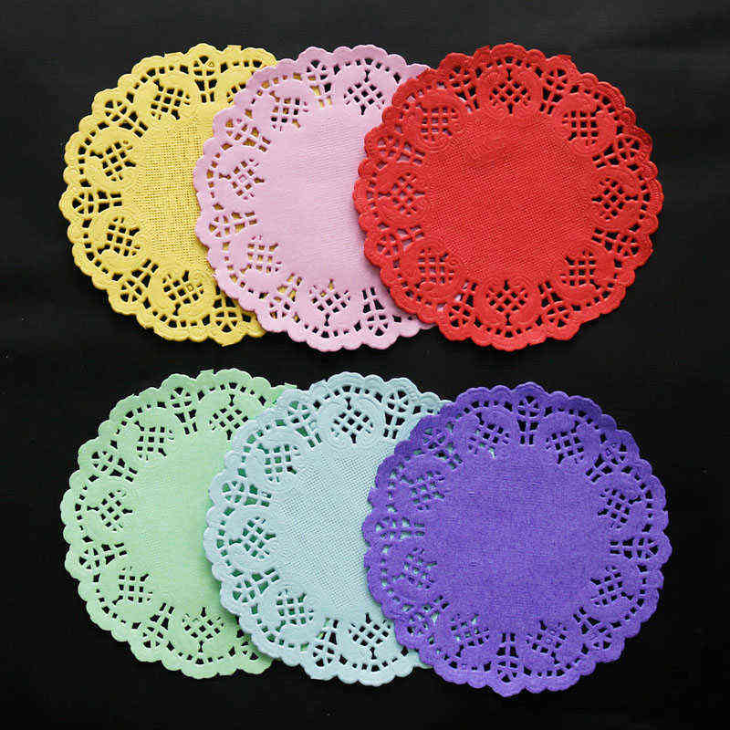 

100pcs 5.5inch Paper Pads Round Tableware Placemats Colorful Cake Packaging Paper Doilies Craft Wedding Christmas Table Decor Y1213
