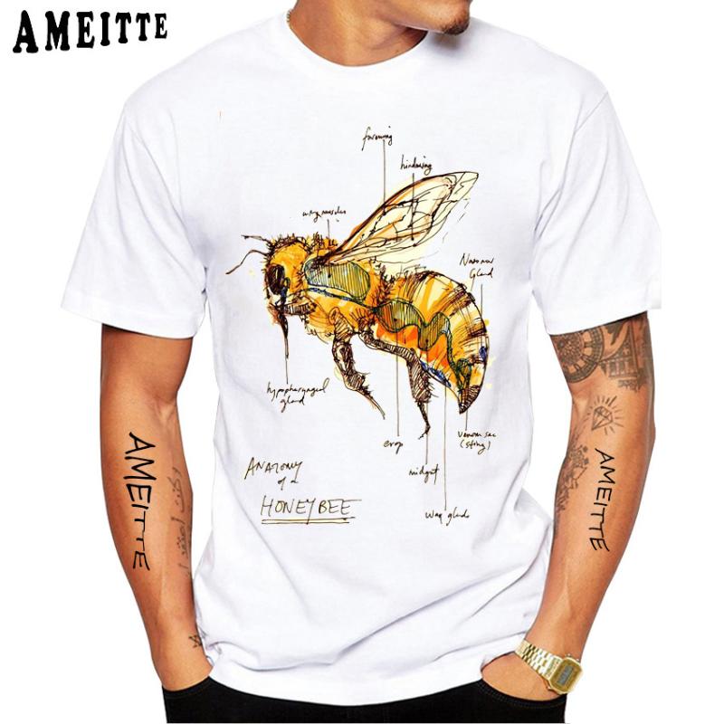 

Summer Trend Style Men' T-Shirts Honey Bee Anatomy Classic Print Short Sleeve Tees Shirt Funny Honeycomb All-match Casual Tops, Z13737