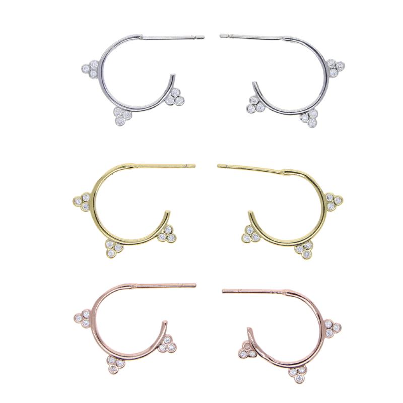 

Hoop & Huggie Minimal Delicate Simple Three Cz Dots Hoops Earring For Girl Women 5A Cubic Zirconia Classic Fashion Jewelry