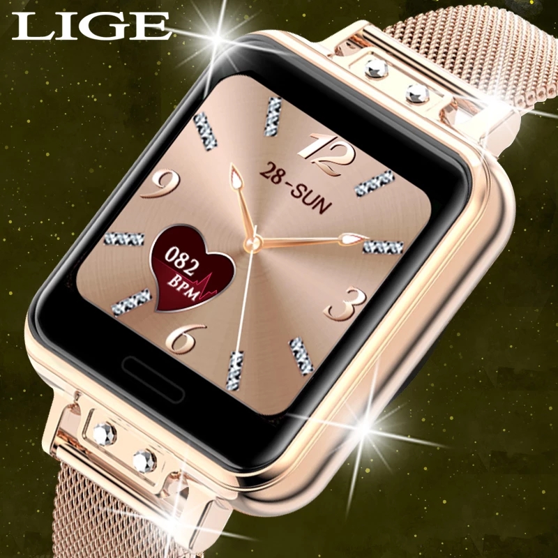 

LIGE 2021 New Smart Watch Women Heart Rate Women Menstrual Cycle Multifunction Ladies Smartwatch Fitness Tracker For Android IOSg, Golden