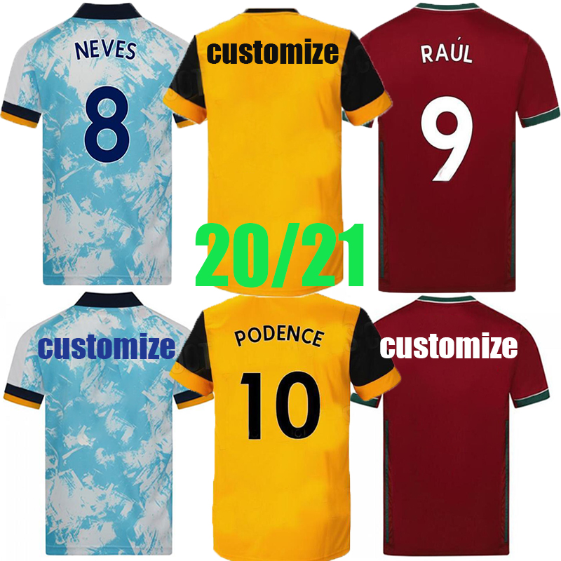 

top Adult 2021 Wolverhampton Soccer Jerseys NETO NEVES RAUL PODENCE Wanderers Custom 20 21 Home Away Third Football Shirt Uniform, Black