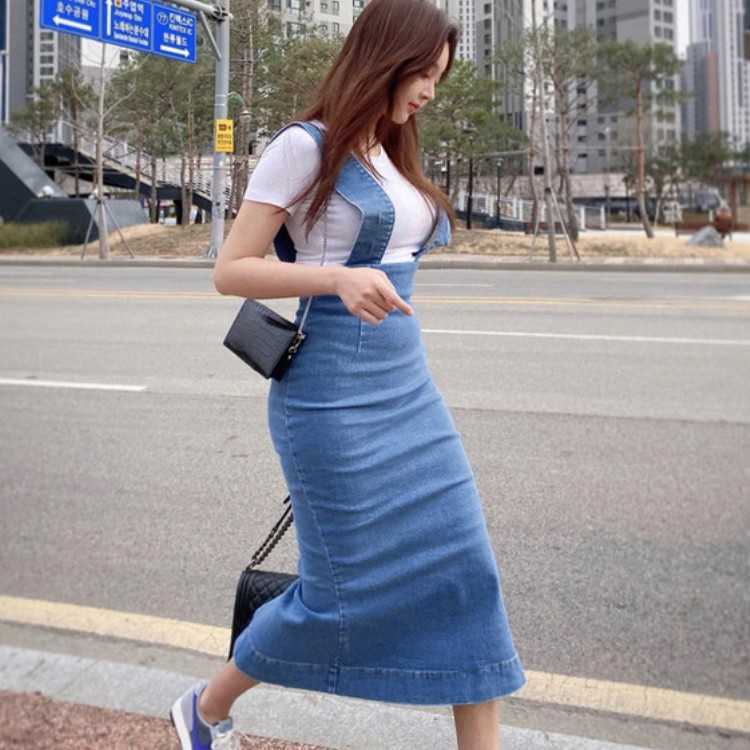 

summer Women Denim Midi Dress Sundress Casual es Bodycon Spaghetti Strap Jeans Female 210526, Denim dress