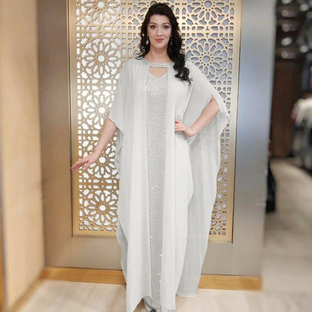 

2021gold sparkling evening dress muslim sets sling dress & abaya dubai turkey luxury caftan marocain 2021 new european clothing, Red