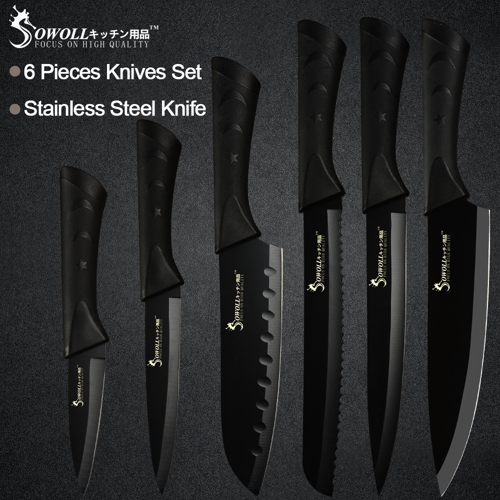 

Sowo Stainess Stee Kitchen Knives 6 Piece Set Sharp Back Bade ABS+TPR Hande Knife Meat Fish Fruit Cooking Accessories