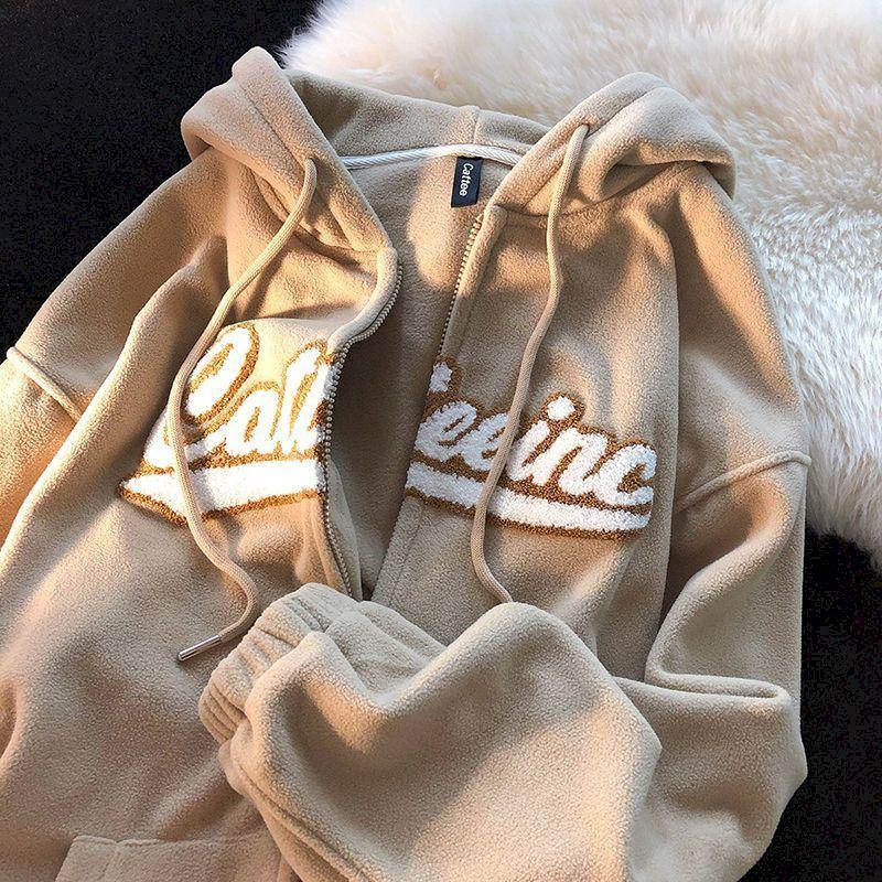 

Women' Hoodies & Sweatshirts Polar Fleece Zipper Hooded Preppy Women Autumn Winter 2021 Loose Oversized Casual Fashion Streetwear Tops, Black