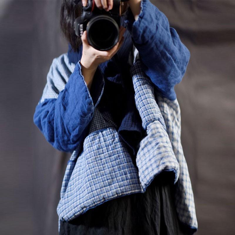 

Women's Down & Parkas Johnature Retro Patchwork Striped Plaid Plate Buckle Warm Thick Winter Cotton Linen Comfortable Women Jacke, Black