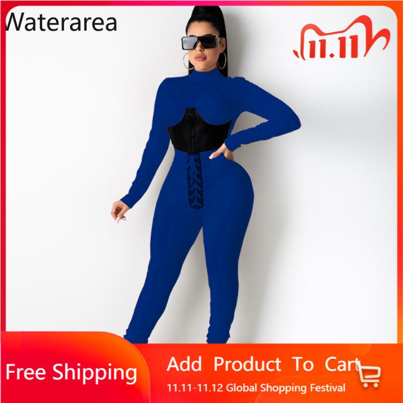 

Women's Two Piece Pants Waterarea Spring Winter Solid Set Tracksuit Casual Zipper T-shirt Bandage Trousers Suit Fashion Stree Slim, White