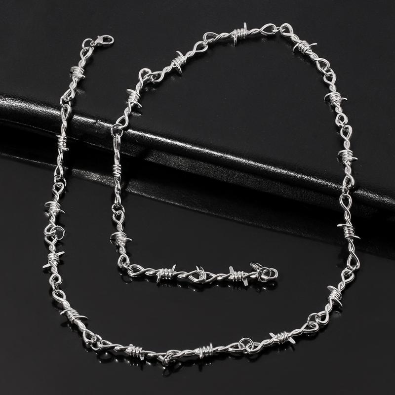 

Punk Thorns Chain Necklace Long 70cm Chains Streetwear Barbed Wire Brambles Hip Hop Necklaces For Women Men Harajuku Jewelry, Silver