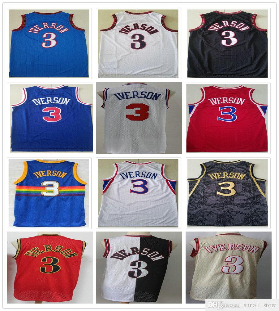 

Stitched Mesh Vintage Fashion Men Allen 3 Iverson Jerseys Blue White Red Black Basketball College Shirt Fast Shipping, Black;red