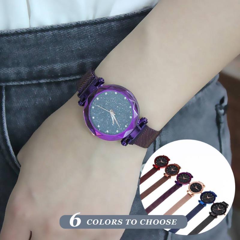 

Wristwatches 2021 Luxury Starry Sky Women Watches Rose Gold Bracelet Rhinestones Quartz Ladies Watch Thin Steel Female Clock Relogio Feminin, Brown