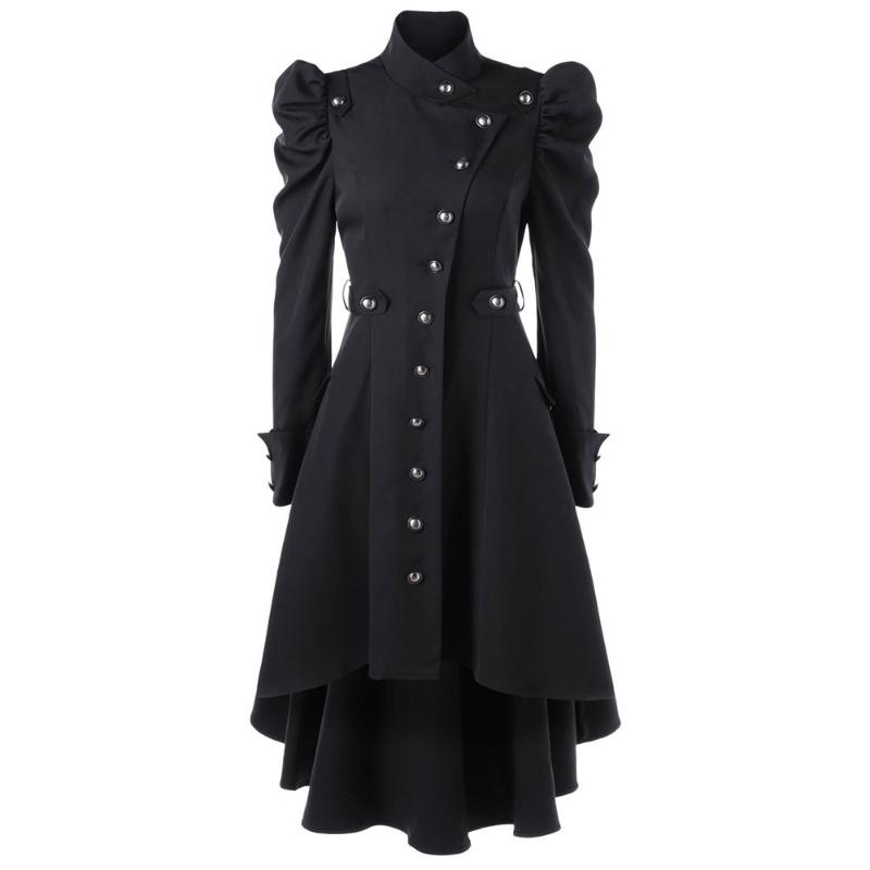 

Women's Trench Coats Long Women Autumn Clothes Vintage Steampunk Coat Gothic Overcoat Ladies Retro D91009, Black