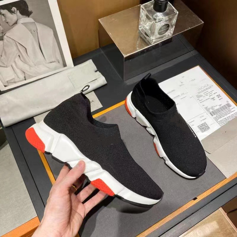 

With Box Top Quality Paris Mens Womens Casual Trainers Knit Sock White Black Khaki Watermark sneakers shoes Size 36-46 0927, 01