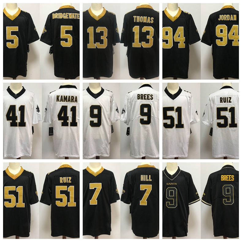 Les maillots de football de New Orleans''Saints''Men Drew Brees Teddy Bridgewater Alvin Kamara Michael Thomas Cameron Jor Dan Haute Qualité