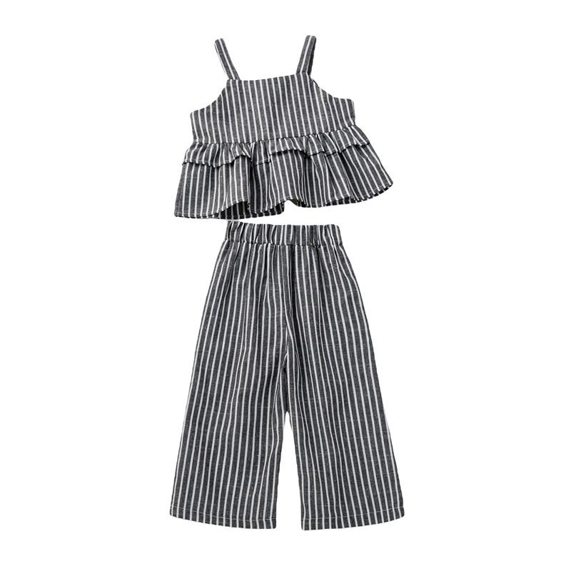

Clothing Sets Girls Casual Two-piece Clothes Set Stripe Printed Pattern Square Collar Vest And Pants Navy/ Black/ Khaki 3-8Years, Blue