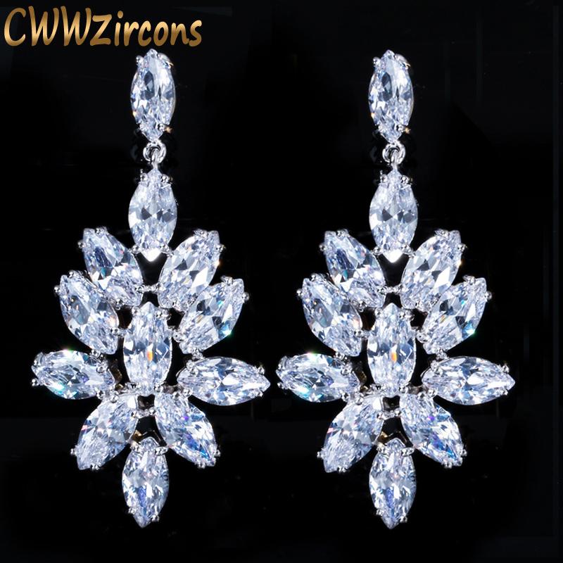 

Dangle & Chandelier CWWZircons Stunning White CZ Crystal Big Long Drop Wedding Earrings For Women Bridal Party Jewelry Accessories CZ039, Silver