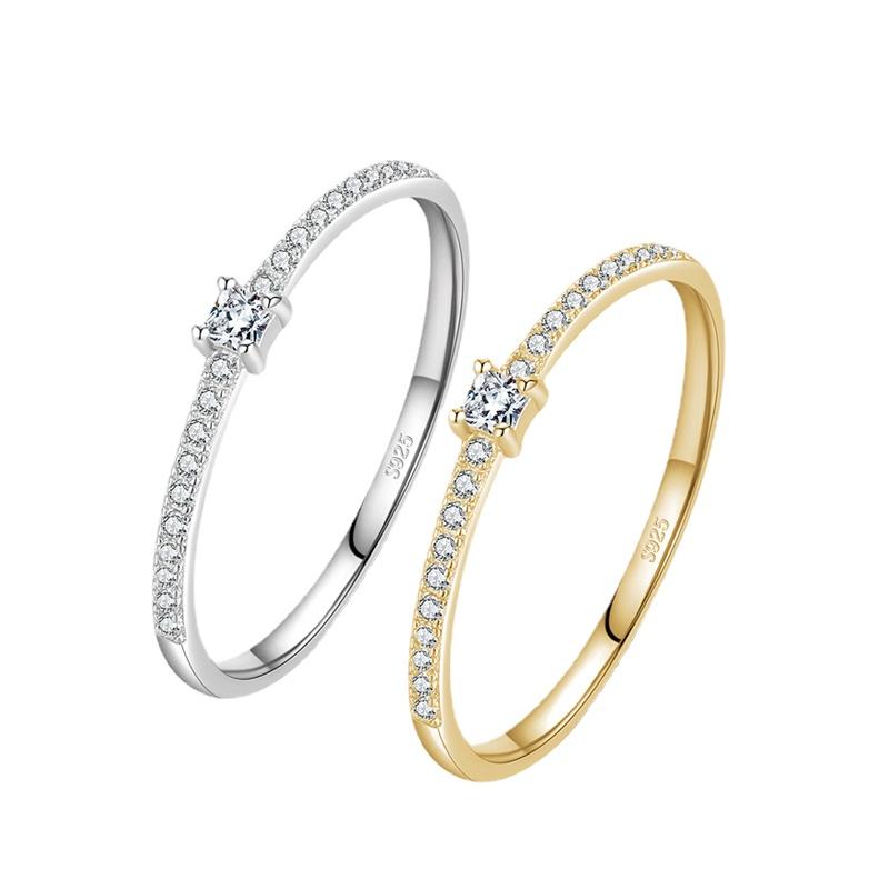 

Wedding Rings 2021 Real 925 Sterling Silver Simple Square Clear CZ Charm Gold Color Finger For Women Engagement Jewelry, Slivery;golden