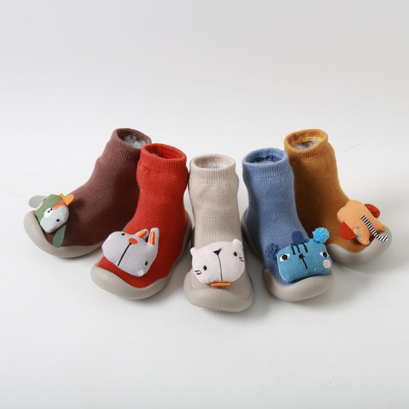 

Baby Toddler Knit Shoes Cartoon Non-slip Thickening Soft Sole Rubber Born Infant Floor Stocks Foot Stocking First Walkers