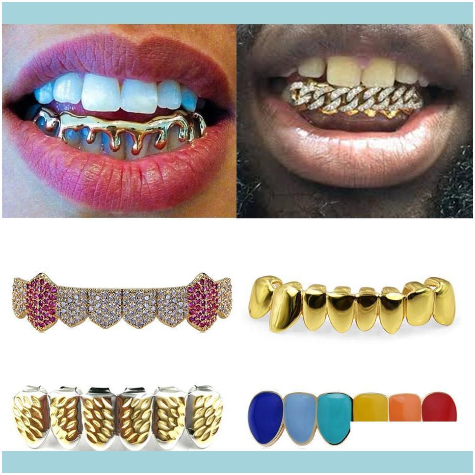 

Grillz, Body Jewelry Jewelry18K Gold Braces Punk Hip Hop Multicolor Diamond Custom Bottom Teeth Grillz Dental Mouth Fang Grills Tooth Cap Va