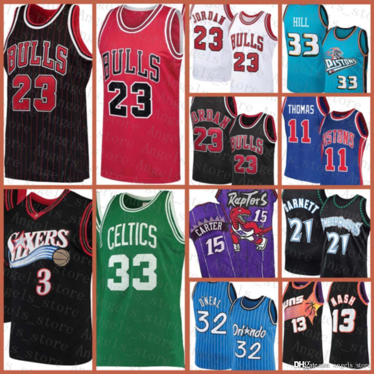 

Vince Michael 3 Allen Carter Larry Iverson Bird Jersey Grant Isiah Hill Thomas Penny Shaquille Hardaway O'Neal Steve Bull Nash Garnett, Black;red