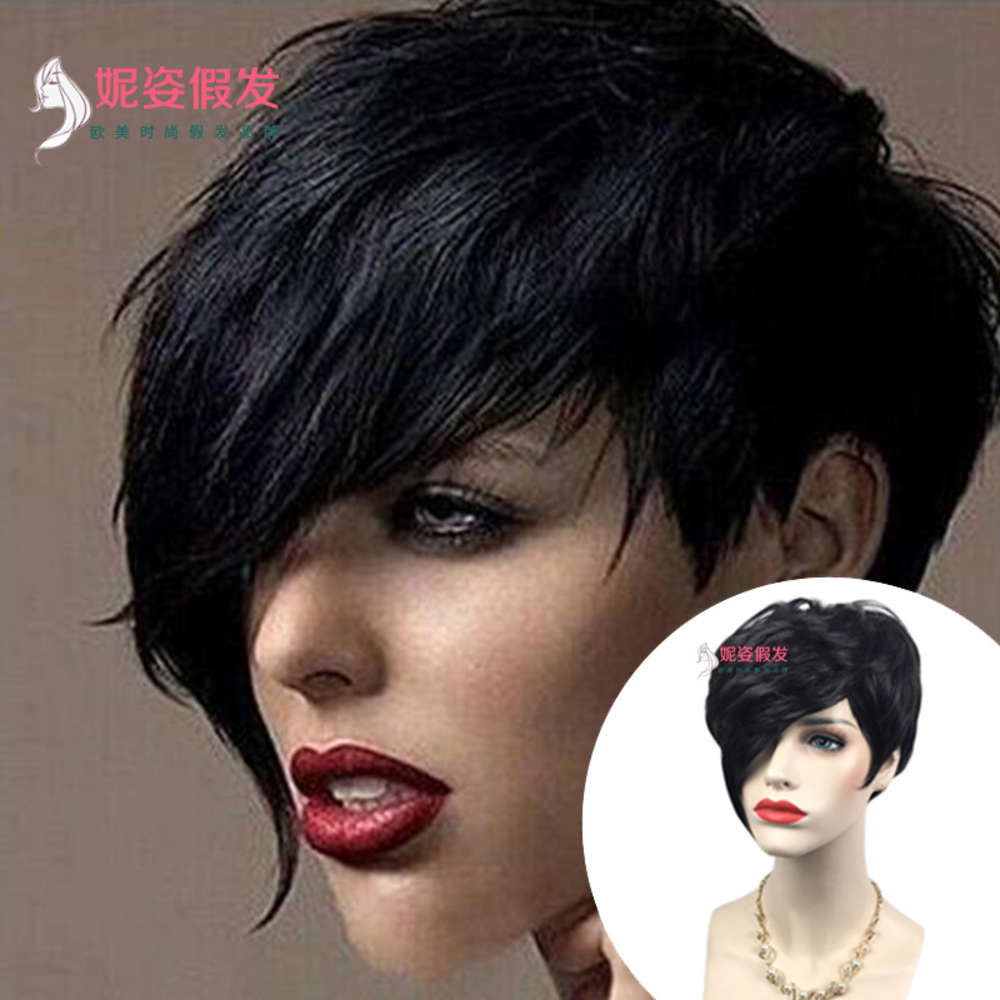 

female black fashion short hair Wig head cover