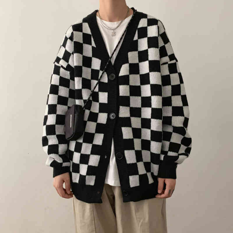 

men's sweaters plaid cardigan warm fashion casual coat autumn winter loose long sleeve jacket s jumper -2xl fzjz, White;black