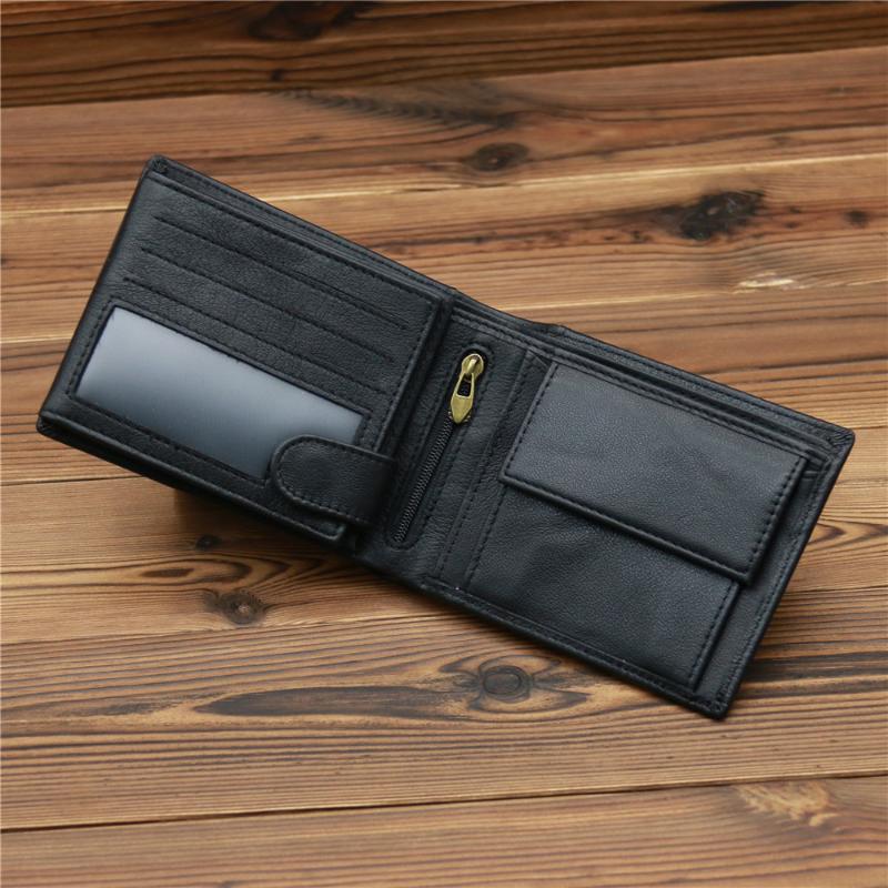 

Wallets Genuine Leather Short Wallet Purses Cowhide Foldable With Coin Pocket Card Holder Money Bag Portable Clutch, Black